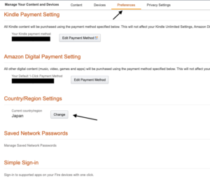 japanese kindle payment settings